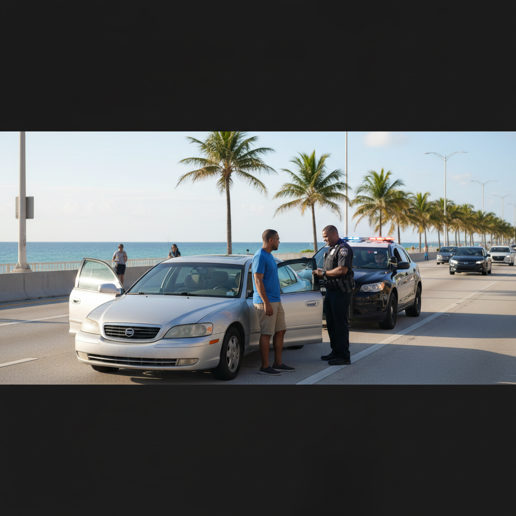 Police officer assisting a person after a car accident